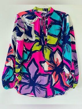 Alice & Trixie Elegant Abstract Silk Painterly Brushstroke Blouse Floral Print
